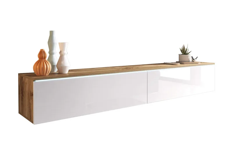 Cuguen TV-bänk 180 cm LED-belysning - Trä/Natur|Vit|Vit LED - Möbler - Vardagsrum - Tv-möbler & mediamöbler - Tv-bänkar