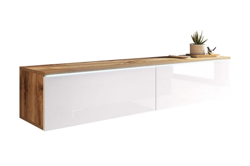 Cuguen Tv-skåp 140 cm Vit LED, Vit/Natur