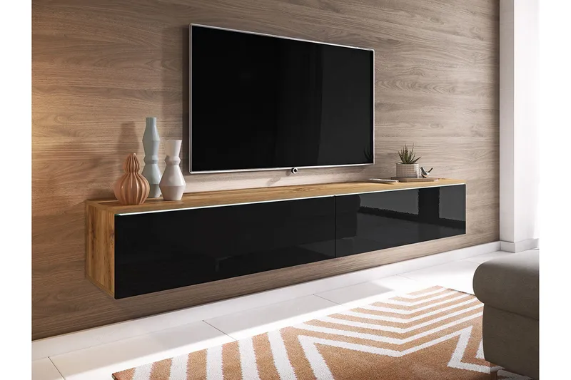 Cuguen Tv-skåp 180 cm Vit LED - Natur/Svart - Möbler - Vardagsrum - Tv-möbler & mediamöbler - Tv-bänkar