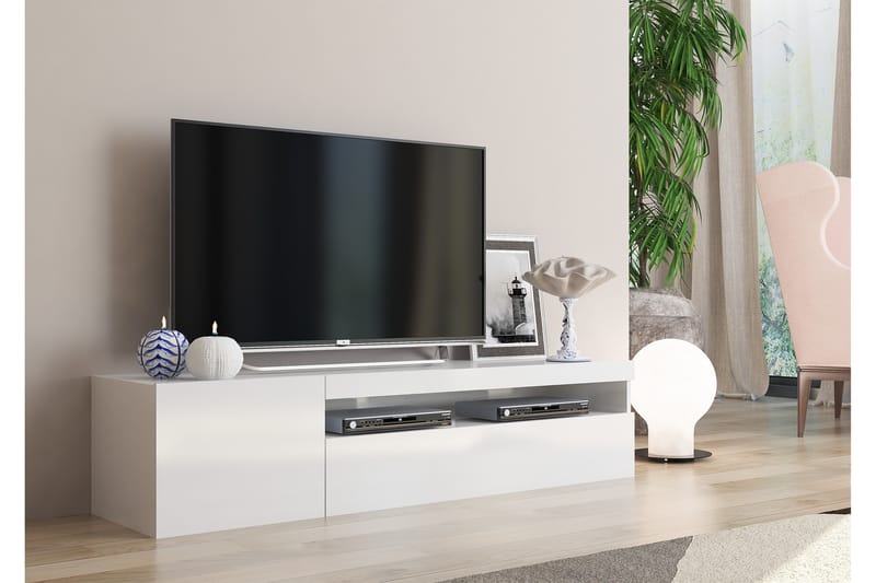 DAVOSER Tv-bänk 155 cm Vit Högglans - Tv-bänkar