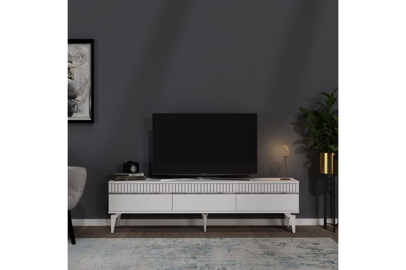 Defneia Tv-bänk 180 cm - Vit/Silver - Möbler - Vardagsrum - Tv-möbler & mediamöbler - Tv-bänkar
