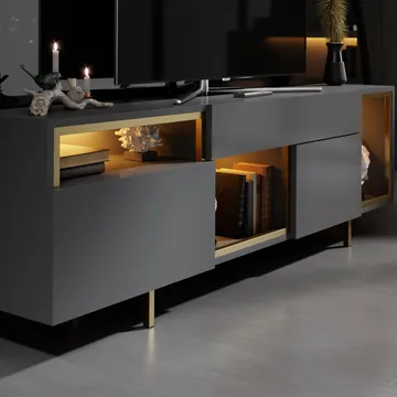 Denvar TV-bänk 180x55x32 cm - Antracit/Guld - Möbler - Vardagsrum - Tv-möbler & mediamöbler - Tv-bänkar
