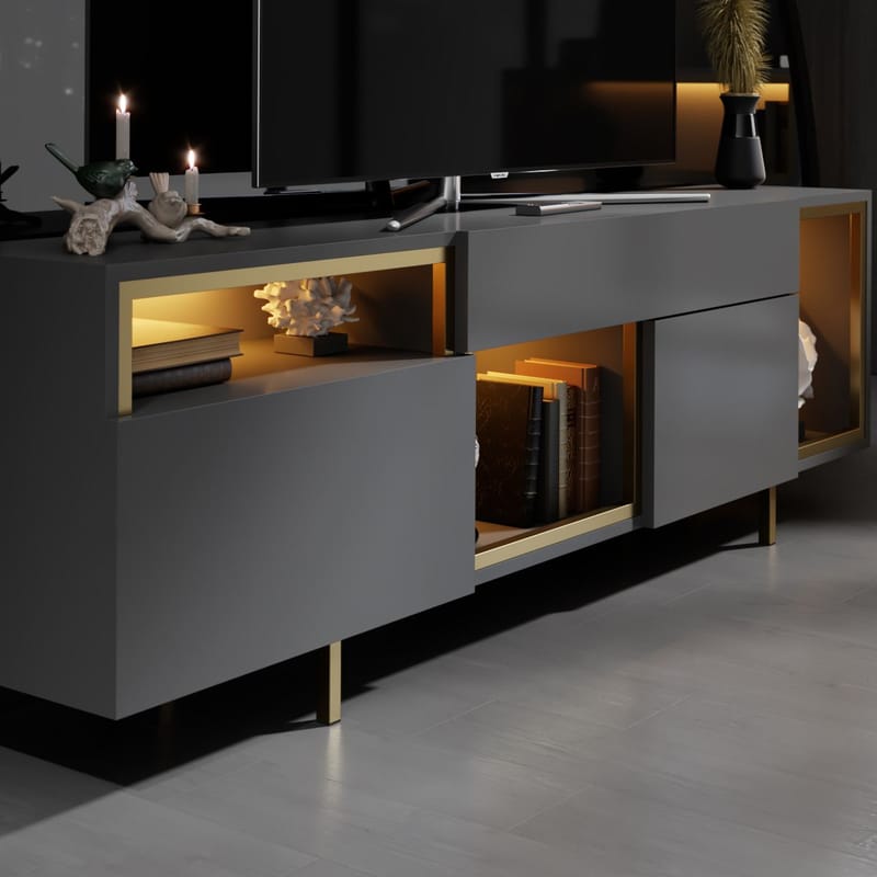 Denvar TV-bänk 180x55x32 cm - Antracit/Guld - Möbler - Vardagsrum - Tv-möbler & mediamöbler - Tv-bänkar