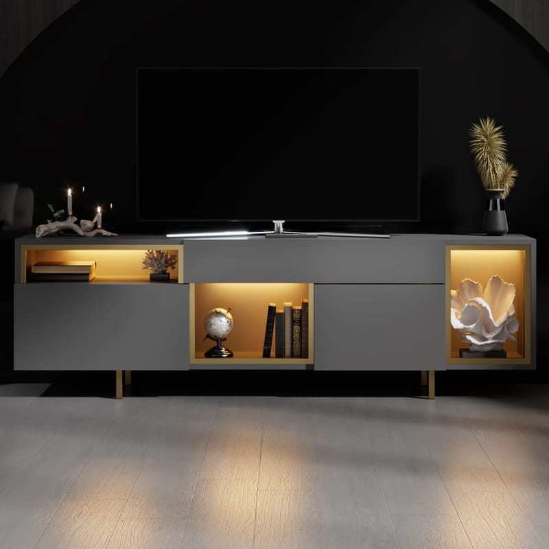 Denvar TV-bänk 180x55x32 cm - Antracit/Guld - Möbler - Vardagsrum - Tv-möbler & mediamöbler - Tv-bänkar