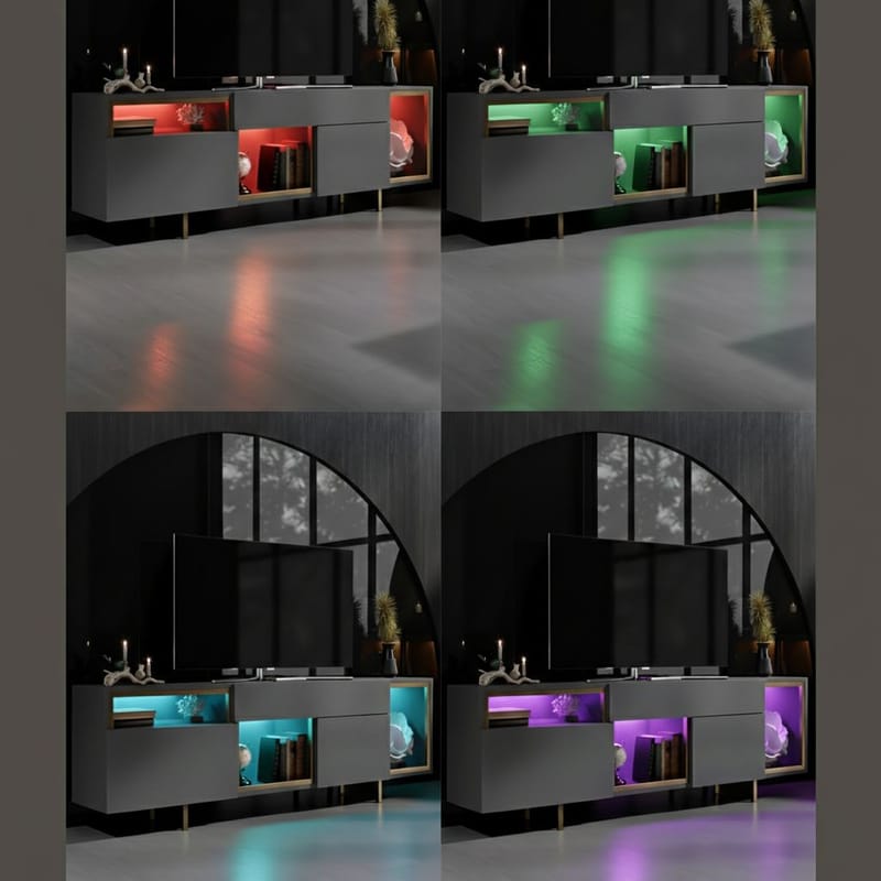 Denvar TV-bänk 180x55x32 cm - Antracit/Guld - Möbler - Vardagsrum - Tv-möbler & mediamöbler - Tv-bänkar