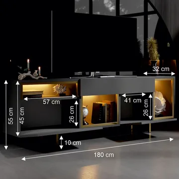 Denvar TV-bänk 180x55x32 cm - Antracit/Guld - Möbler - Vardagsrum - Tv-möbler & mediamöbler - Tv-bänkar