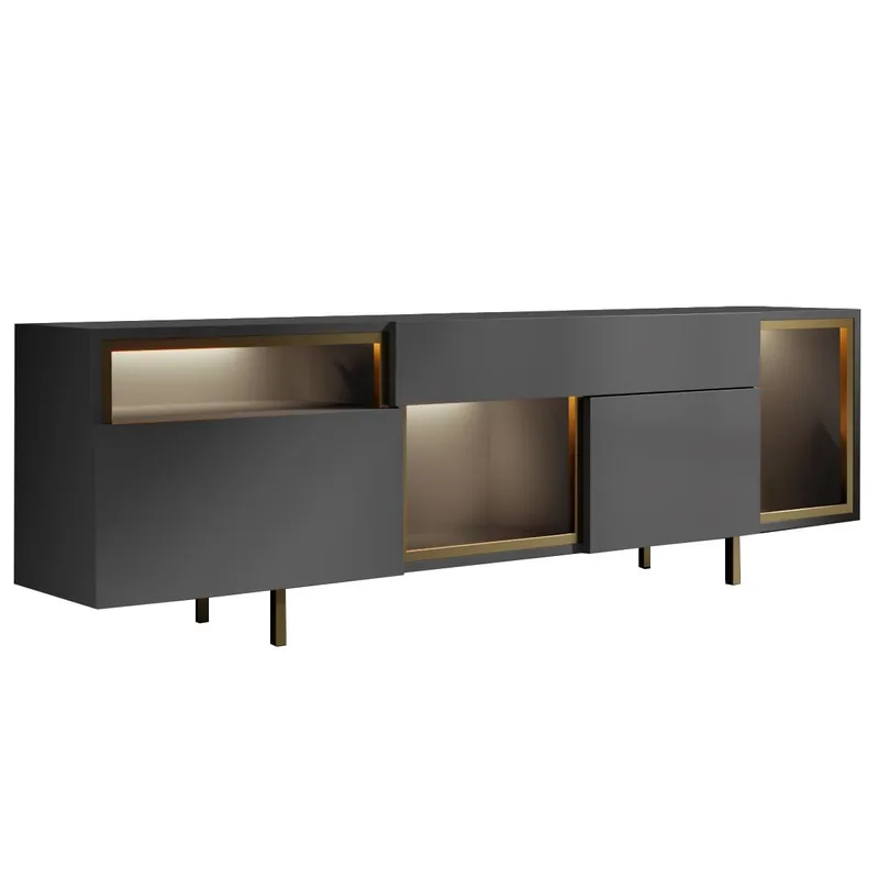 Denvar TV-bänk 180x55x32 cm, Antracit/Guld