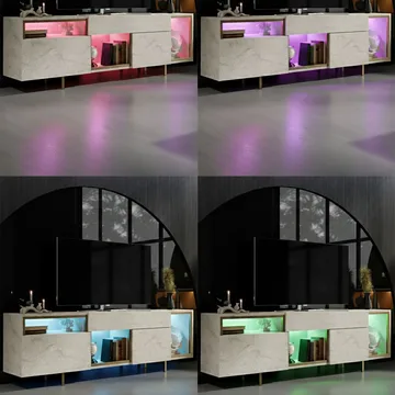 Denvar TV-bänk 180x55x32 cm - travertin och guld - Möbler - Vardagsrum - Tv-möbler & mediamöbler - Tv-bänkar