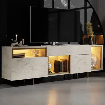 Denvar TV-bänk 180x55x32 cm - travertin och guld - Möbler - Vardagsrum - Tv-möbler & mediamöbler - Tv-bänkar