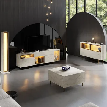 Denvar TV-bänk 180x55x32 cm - travertin och guld - Möbler - Vardagsrum - Tv-möbler & mediamöbler - Tv-bänkar