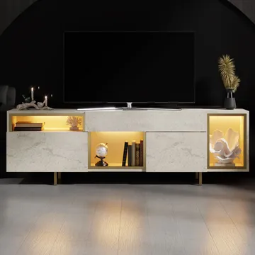 Denvar TV-bänk 180x55x32 cm - travertin och guld - Möbler - Vardagsrum - Tv-möbler & mediamöbler - Tv-bänkar