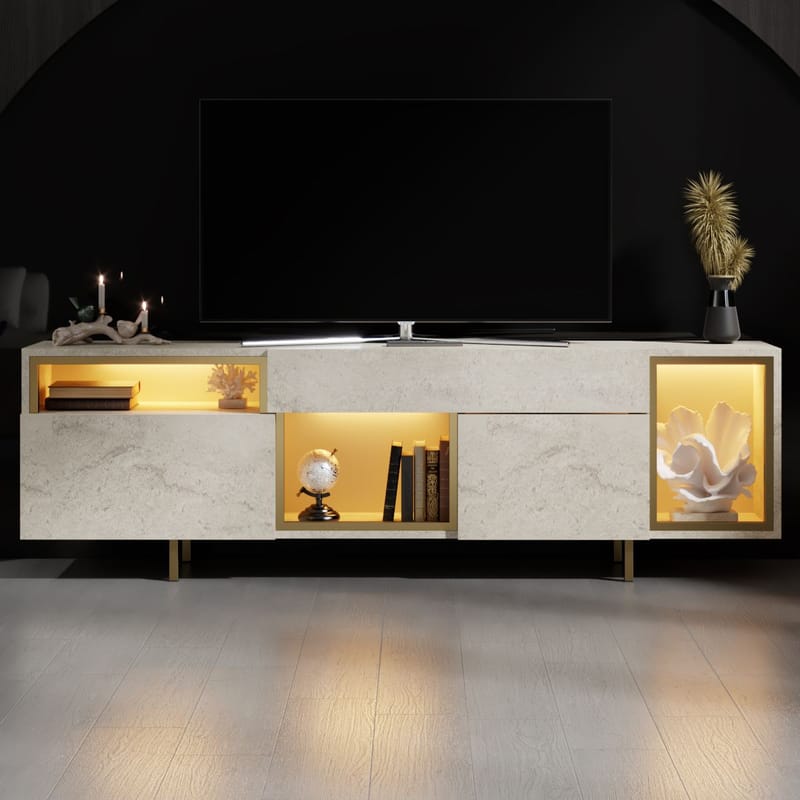 Denvar TV-bänk 180x55x32 cm - travertin och guld - Möbler - Vardagsrum - Tv-möbler & mediamöbler - Tv-bänkar