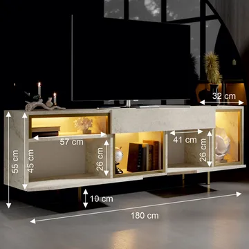 Denvar TV-bänk 180x55x32 cm - travertin och guld - Möbler - Vardagsrum - Tv-möbler & mediamöbler - Tv-bänkar