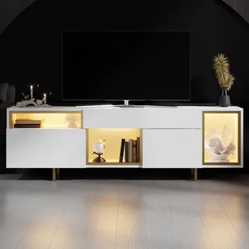 Denvar TV-bänk 180x55x32 cm - vit och guld - Möbler - Vardagsrum - Tv-möbler & mediamöbler - Tv-bänkar