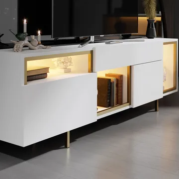 Denvar TV-bänk 180x55x32 cm - vit och guld - Möbler - Vardagsrum - Tv-möbler & mediamöbler - Tv-bänkar