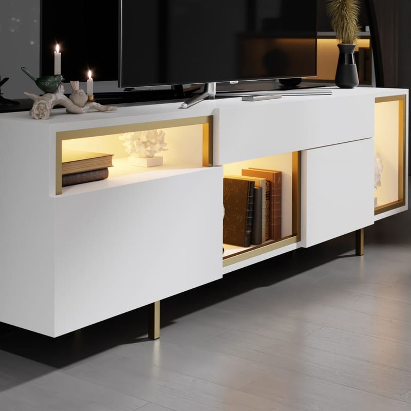 Denvar TV-bänk 180x55x32 cm - vit och guld - Möbler - Vardagsrum - Tv-möbler & mediamöbler - Tv-bänkar