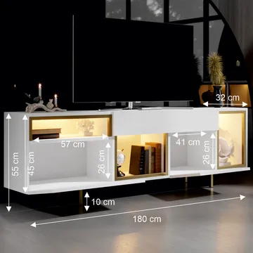 Denvar TV-bänk 180x55x32 cm - vit och guld - Möbler - Vardagsrum - Tv-möbler & mediamöbler - Tv-bänkar