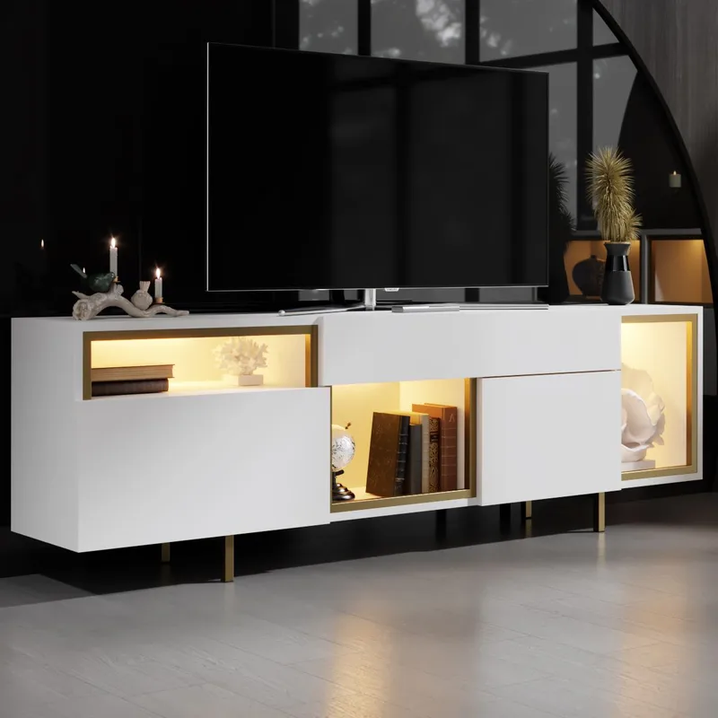 Denvar TV-bänk 180x55x32 cm - vit och guld - Möbler - Vardagsrum - Tv-möbler & mediamöbler - Tv-bänkar