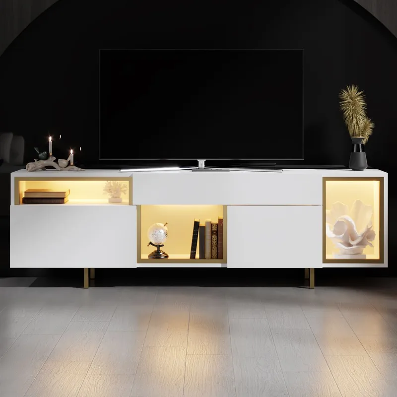 Denvar TV-bänk 180x55x32 cm - vit/guld - Möbler - Vardagsrum - Tv-möbler & mediamöbler - Tv-bänkar