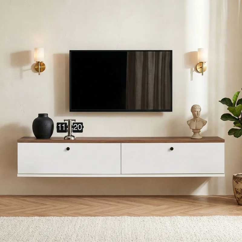 Dovren TV-bänk 140x25x25 cm - Atlantic Pine och vit - Möbler - Vardagsrum - Tv-möbler & mediamöbler - Tv-hylla