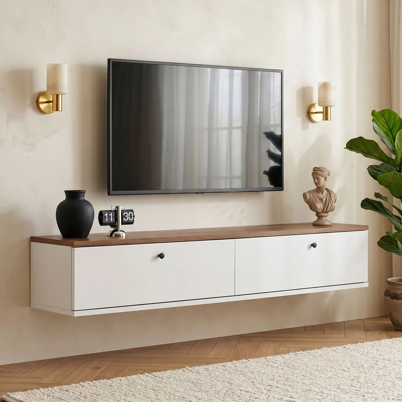 Dovren TV-bänk 140x25x25 cm - Atlantic Pine och vit - Möbler - Vardagsrum - Tv-möbler & mediamöbler - Tv-hylla