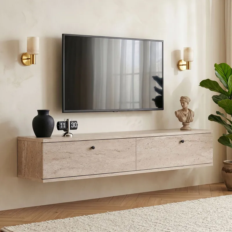 Dovren TV-bänk 140x25x25 cm - Travertin - Möbler - Vardagsrum - Tv-möbler & mediamöbler - Tv-hylla