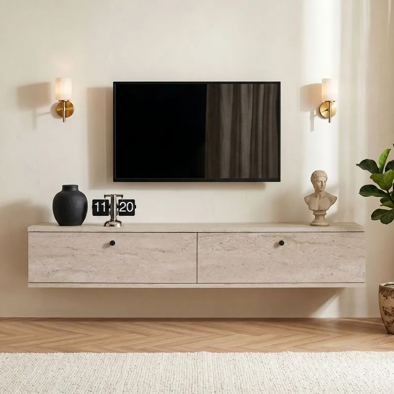 Dovren TV-bänk 140x25x25 cm - Travertin - Möbler - Vardagsrum - Tv-möbler & mediamöbler - Tv-hylla