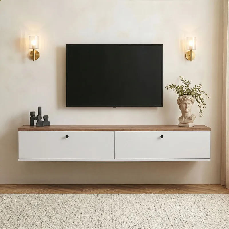 Dovren TV-bänk 160x25x25 cm - Atlantic Pine och vit - Möbler - Vardagsrum - Tv-möbler & mediamöbler - Tv-hylla