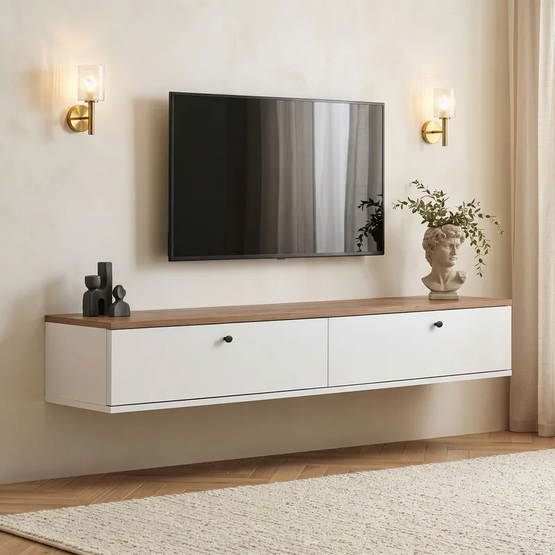 Dovren TV-bänk 160x25x25 cm - Atlantic Pine och vit - Möbler - Vardagsrum - Tv-möbler & mediamöbler - Tv-hylla