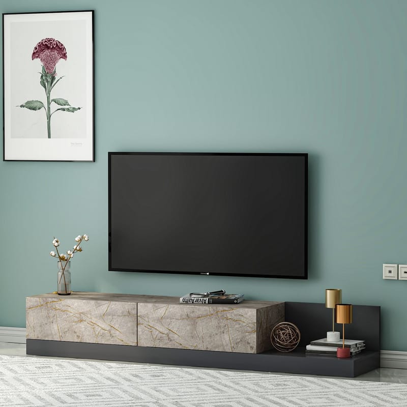 Ervold TV-bänk 180x30x37 cm - Gordion Marble och Anthracite - Möbler - Vardagsrum - Tv-möbler & mediamöbler - Tv-bänkar