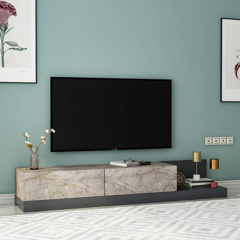 Ervold TV-bänk 180x30x37 cm - Gordion Marble/Anthracite - Möbler - Vardagsrum - Tv-möbler & mediamöbler - Tv-bänkar