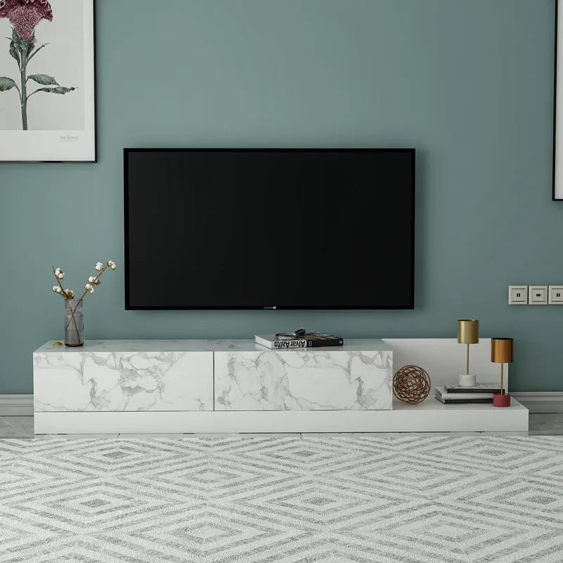 Ervold TV-bänk 180x30x37 cm - Marmo Marble och vitt - Möbler - Vardagsrum - Tv-möbler & mediamöbler - Tv-bänkar