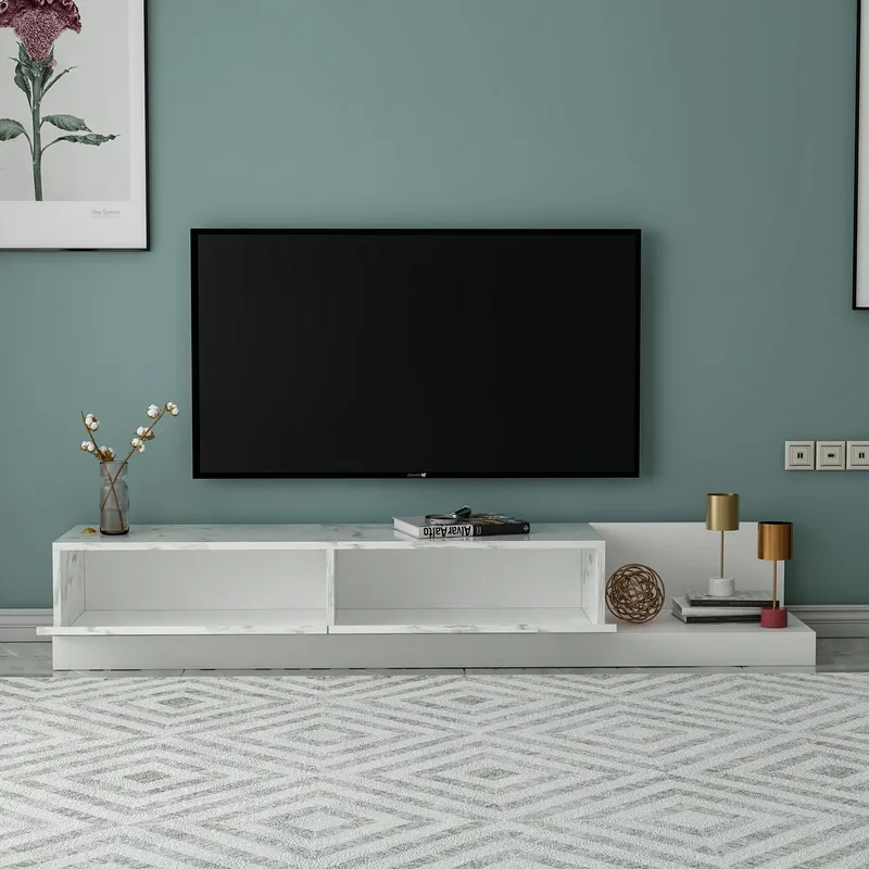 Ervold TV-bänk 180x30x37 cm - Marmo Marble och vitt - Möbler - Vardagsrum - Tv-möbler & mediamöbler - Tv-bänkar