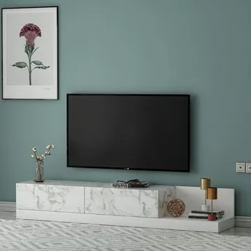Ervold TV-bänk 180x30x37 cm - Marmo Marble och vitt - Möbler - Vardagsrum - Tv-möbler & mediamöbler - Tv-bänkar