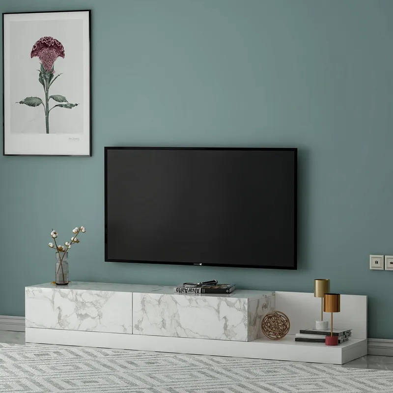 Ervold TV-bänk 180x30x37 cm - Marmo Marble och vitt - Möbler - Vardagsrum - Tv-möbler & mediamöbler - Tv-bänkar