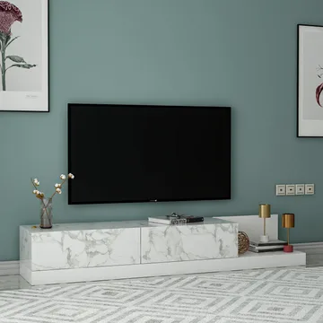 Ervold TV-bänk 180x30x37 cm - Marmo Marble och vitt - Möbler - Vardagsrum - Tv-möbler & mediamöbler - Tv-bänkar