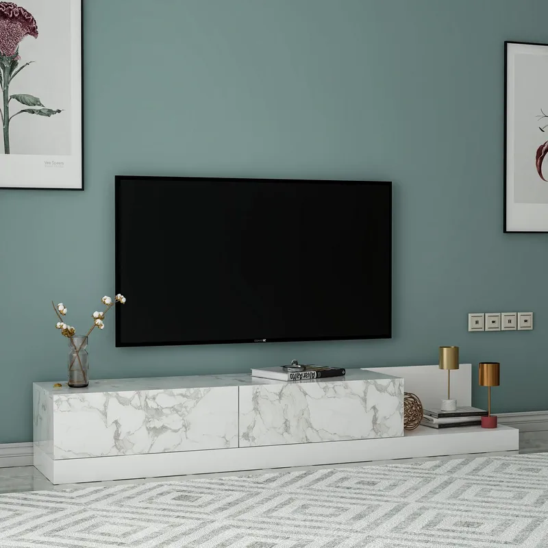 Ervold TV-bänk 180x30x37 cm - Marmo Marble och vitt - Möbler - Vardagsrum - Tv-möbler & mediamöbler - Tv-bänkar