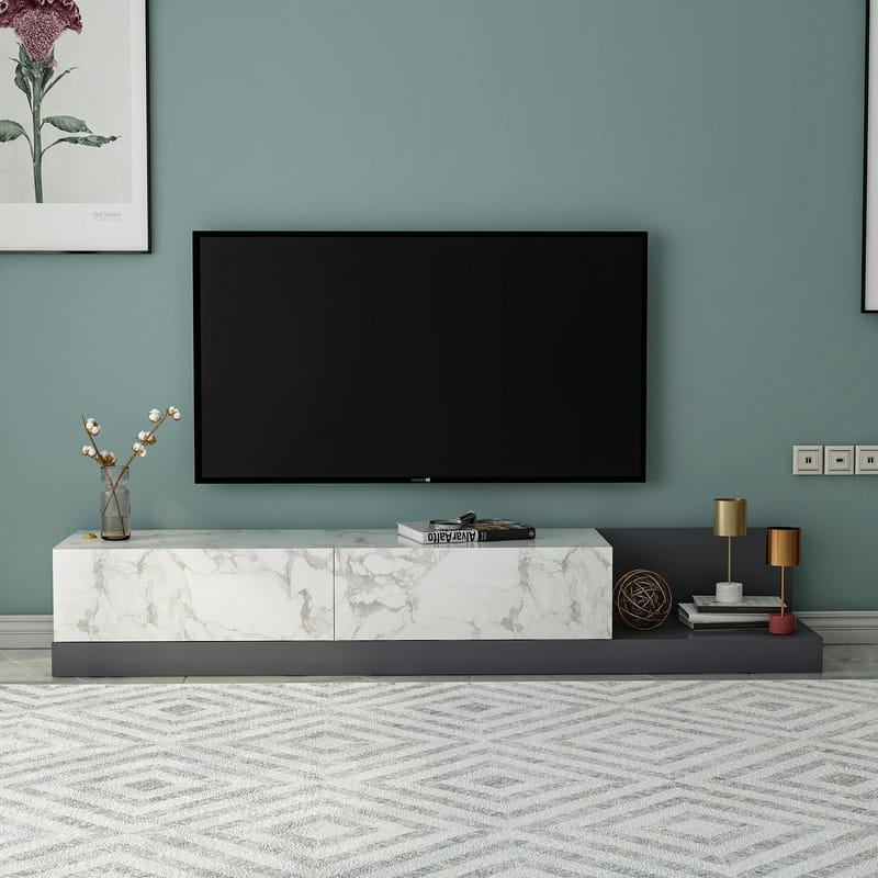 Ervold TV-bänk 180x30x37 cm - Marmo Marble/Antracit - Möbler - Vardagsrum - Tv-möbler & mediamöbler - Tv-bänkar