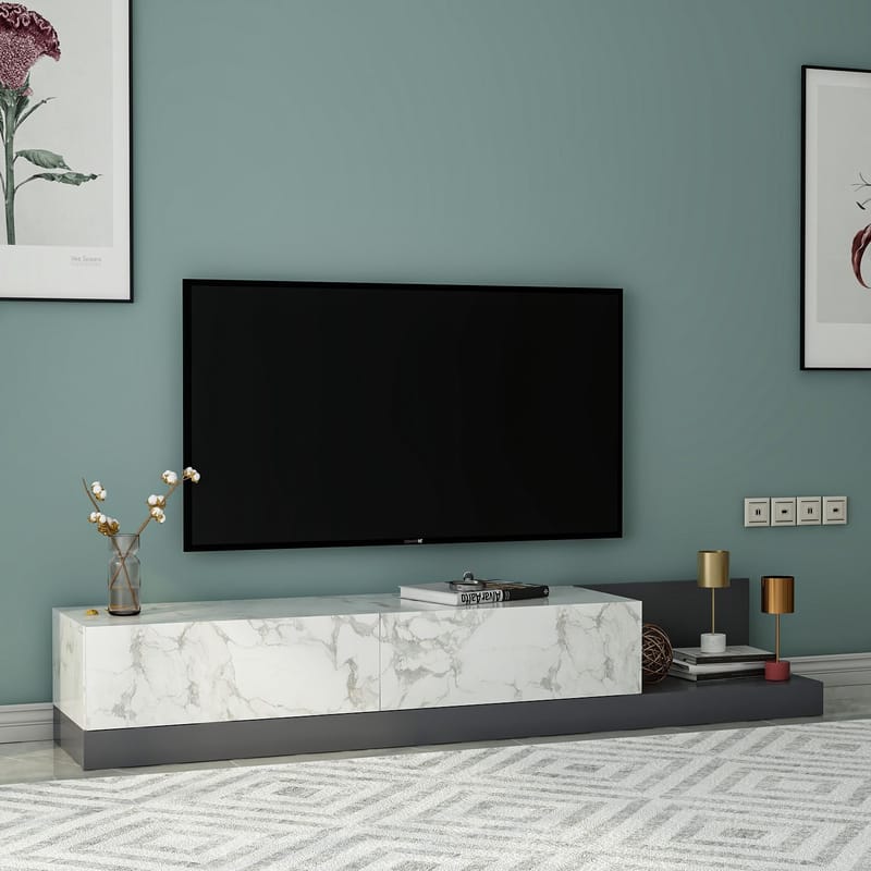 Ervold TV-bänk 180x30x37 cm - Marmo Marble/Antracit - Möbler - Vardagsrum - Tv-möbler & mediamöbler - Tv-bänkar