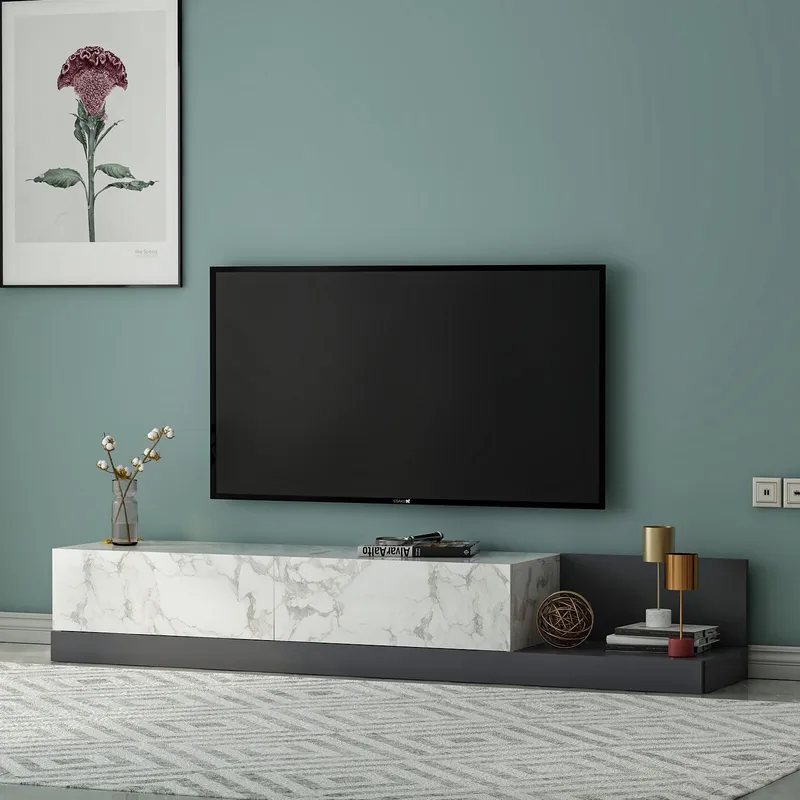Ervold TV-bänk 180x30x37 cm - Marmo Marble/Antracit - Möbler - Vardagsrum - Tv-möbler & mediamöbler - Tv-bänkar