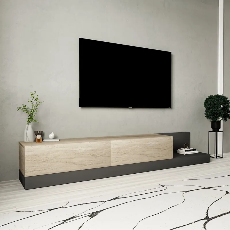 Ervold TV-bänk 180x30x37 cm - Travertin och antracit - Möbler - Vardagsrum - Tv-möbler & mediamöbler - Tv-bänkar