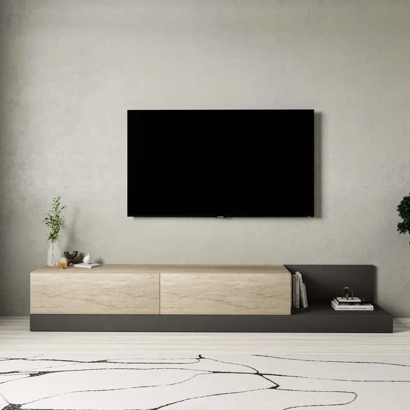 Ervold TV-bänk 180x30x37 cm - Travertin och antracit - Möbler - Vardagsrum - Tv-möbler & mediamöbler - Tv-bänkar