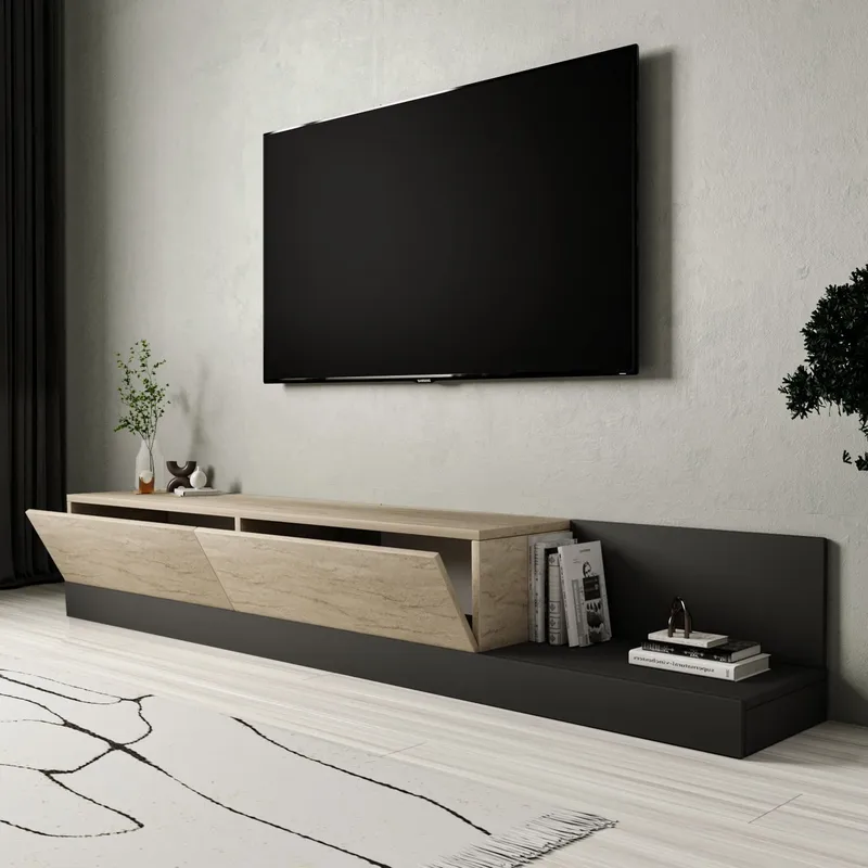 Ervold TV-bänk 180x30x37 cm - Travertin och antracit - Möbler - Vardagsrum - Tv-möbler & mediamöbler - Tv-bänkar