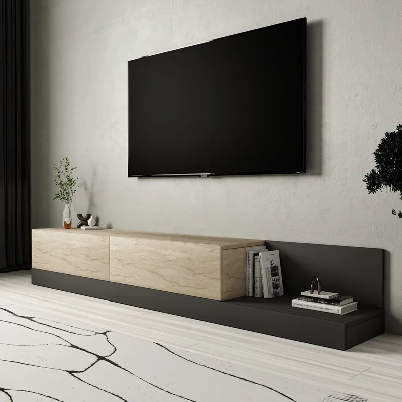 Ervold TV-bänk 180x30x37 cm - Travertin och antracit - Möbler - Vardagsrum - Tv-möbler & mediamöbler - Tv-bänkar