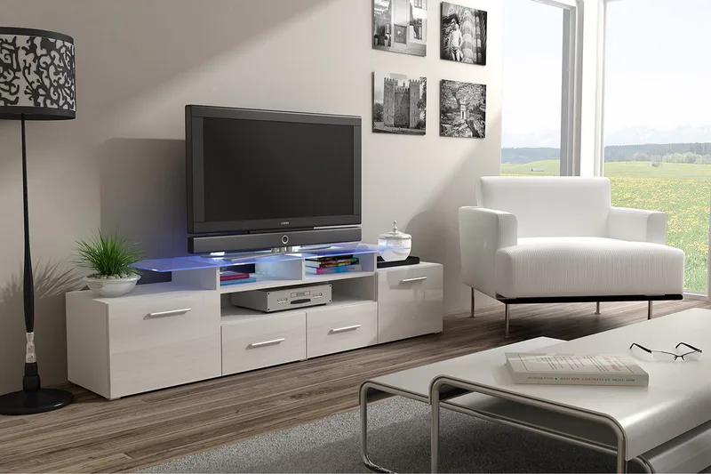 Evora TV-bänk 194x39x39 cm LED-belysning - Beige/Grå/Vit - Möbler - Vardagsrum - Tv-möbler & mediamöbler - Tv-bänkar