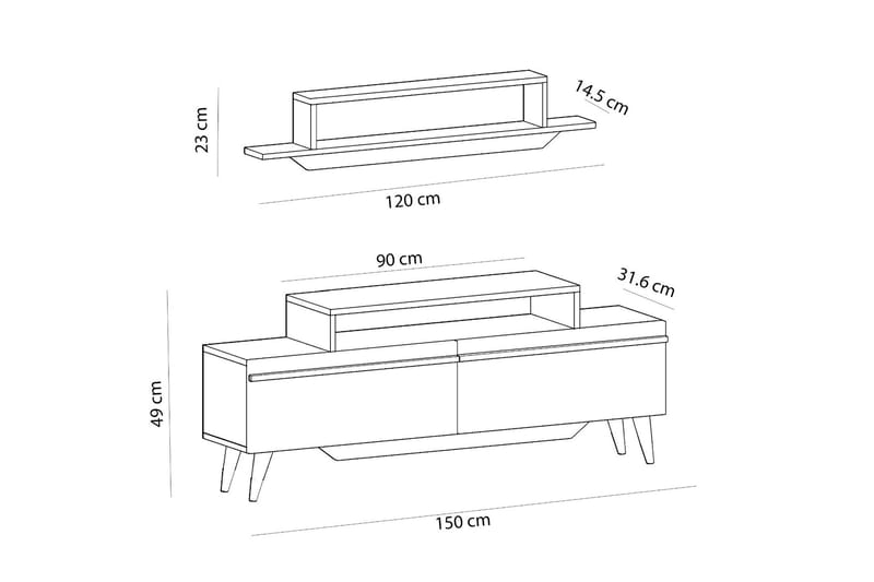 FABRONY Tv-möbelset 120x14,5 cm Brun/Svart - Tv-möbelset