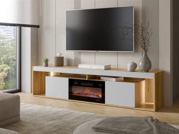 Fiorea Tv-bänk 200 cm med eldstad med värmefunktion - Brun och grå - Möbler - Vardagsrum - Tv-möbler & mediamöbler - Tv-bänkar