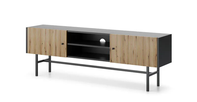 Francisca Tv-bänk 155 cm, Svart/Ek