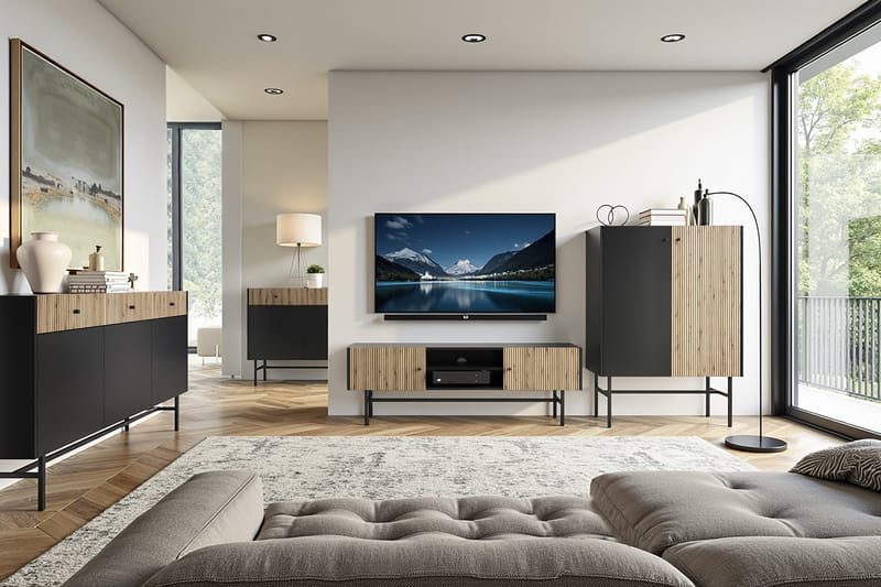 Francisca Tv-bänk 155 cm - Svart/Ek - Möbler - Vardagsrum - Tv-möbler & mediamöbler - Tv-bänkar