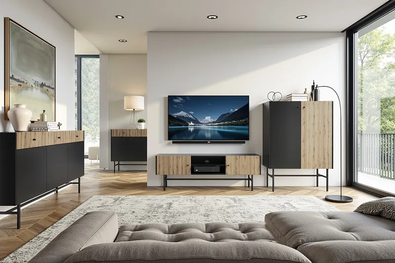 Francisca Tv-bänk 155 cm - Svart/Ek - Möbler - Vardagsrum - Tv-möbler & mediamöbler - Tv-bänkar